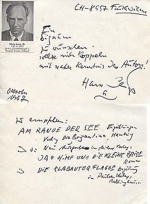 Hans Leip Hans Leip Autograph German Novelist Poet Lili Marleen Signed Card