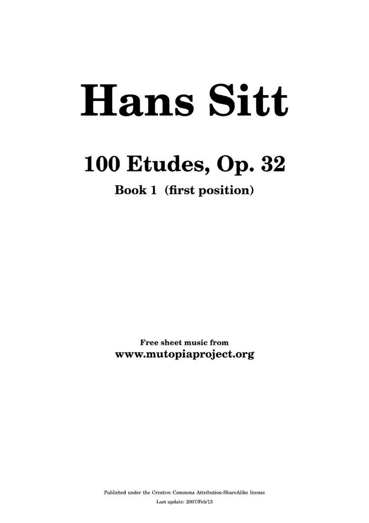 Hans Sitt 100 Violin Etudes Op32 Sitt Hans IMSLPPetrucci Music Library