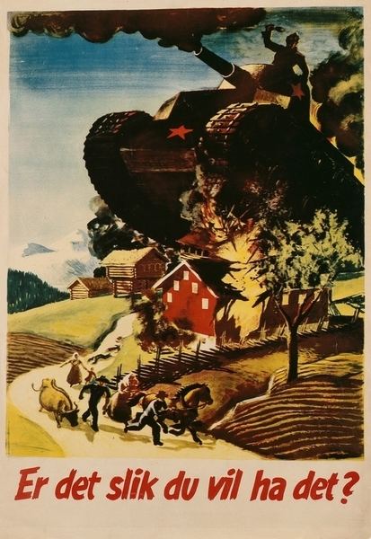 A World War II propaganda during the German occupation of Norway drawn by Harald Damsleth titled 1945 is the way you want it?.