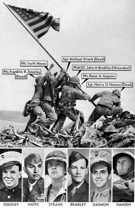 Harlon Block Iwo Jima February 23 1945 Three Marines depicted in the