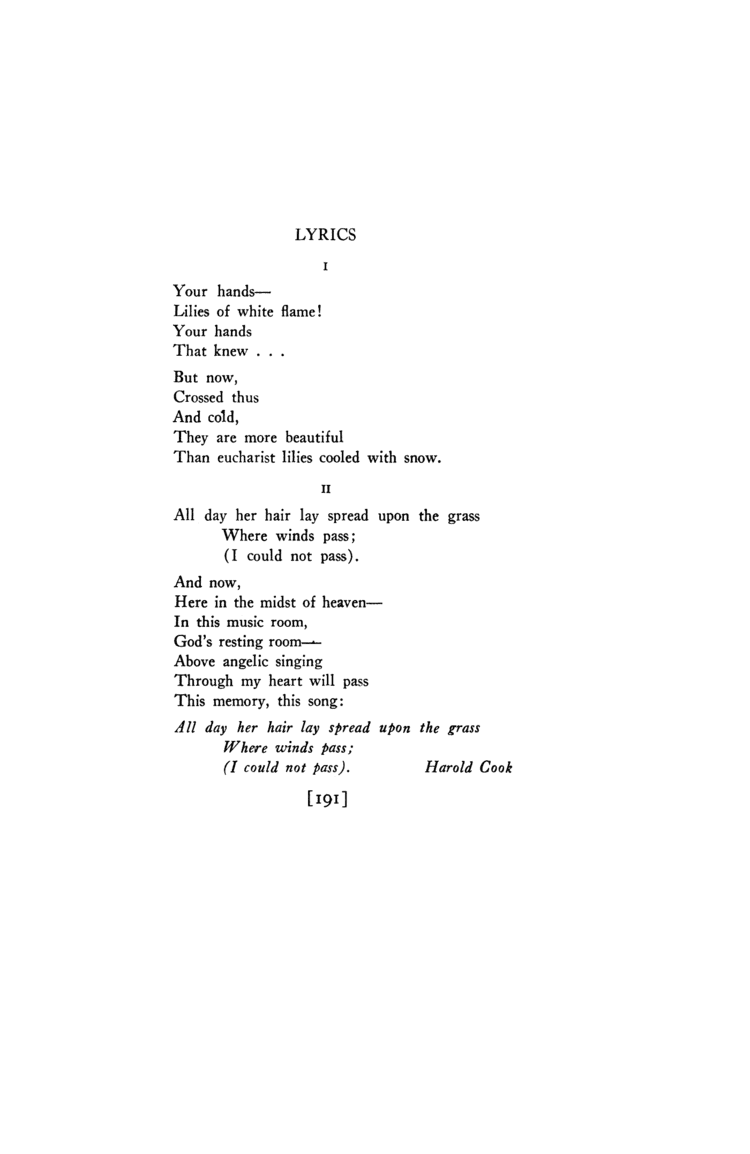 Harold Lewis Cook Lyrics by Harold Lewis Cook Poetry Magazine