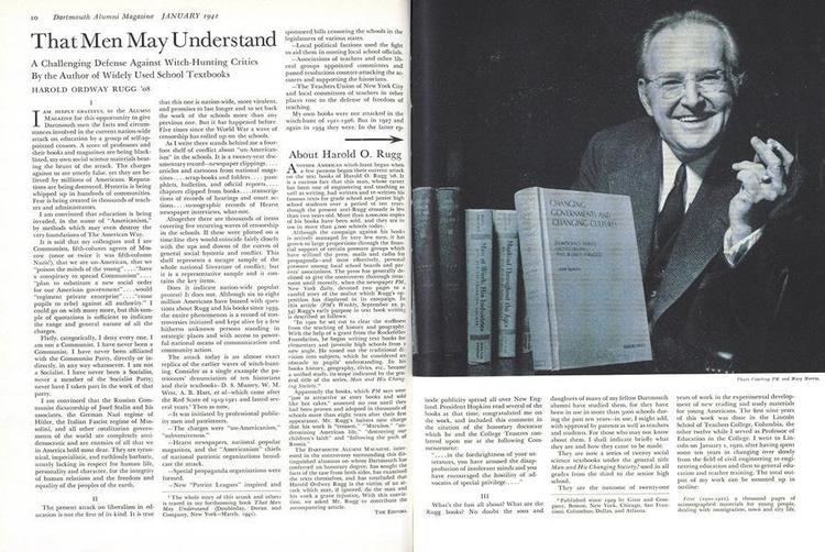 About Harold O. Rugg | Dartmouth Alumni Magazine | January 1941
