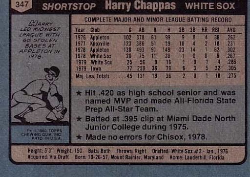 Harry Chappas 1980 Topps Baseball 347 Harry Chappas