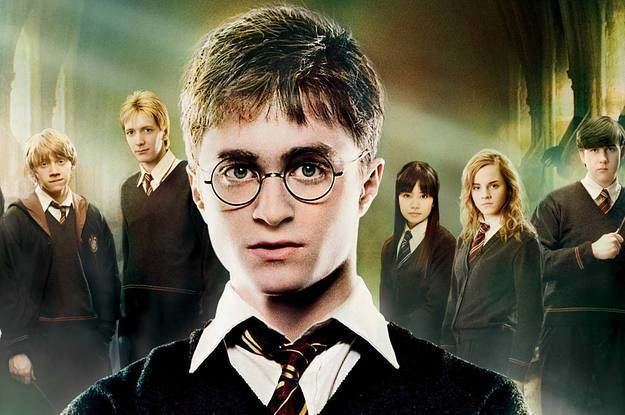 Movie poster of Harry Potter featuring Rupert Grint, James Phelps, Daniel Radcliffe, Katie Leung, Emma Watson, and Matthew Lewis (from left to right).