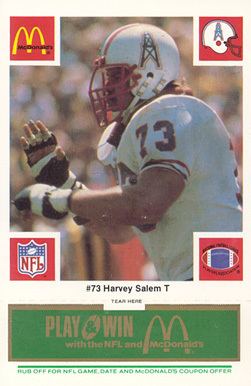 Harvey Salem 1986 McDonalds Oilers Harvey Salem 73 Football Card Value Price Guide