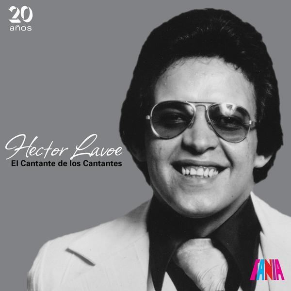 Hector Lavoe smiling and wearing a suit with eyeglasses and necktie in black and white poster