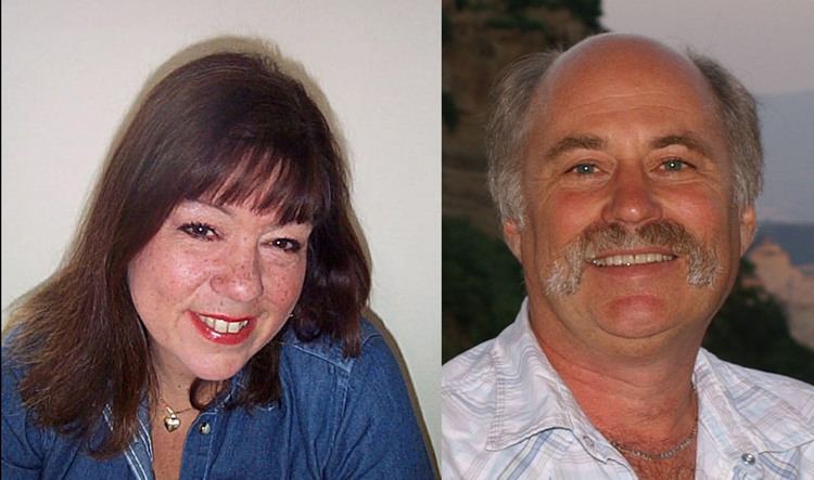 On the left Heather Couper wearing a denim blouse and on the right Nigel Henbest wearing a checkered polo