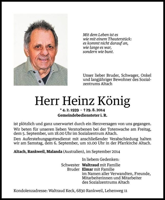 Heinz König Heinz Knig Todesanzeige VN Todesanzeigen