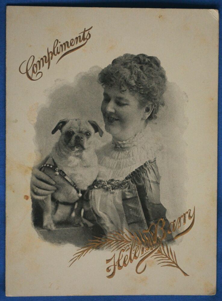 Antique 1891 Invitation Photo Woman Actress Helen Barry Pug Dog ...