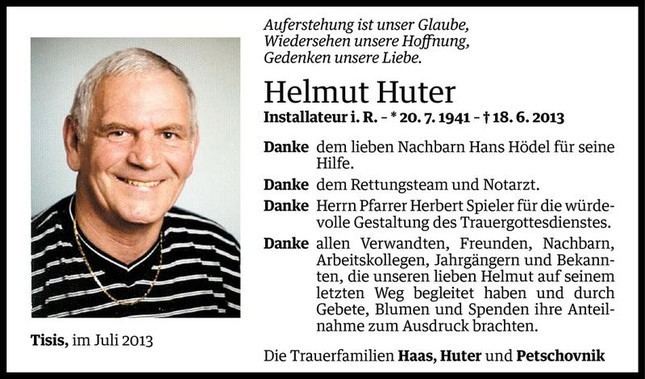 Helmut Huter Helmut Huter Todesanzeige VN Todesanzeigen