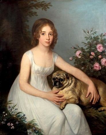 Henri-François Riesener Portrait de jeune fille avec son chien by Henri Franois Riesener on