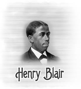 Henry Blair (1807–1860) was the second African-American inventor to receive a US patent. Henry Blair with a serious face, wearing a black coat over white long sleeves and a black bowtie.