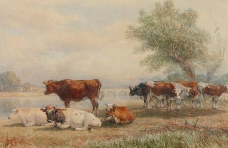 Henry Brittan Willis Cattle piece a scene on the Wye 1873 by Henry Brittan Willis
