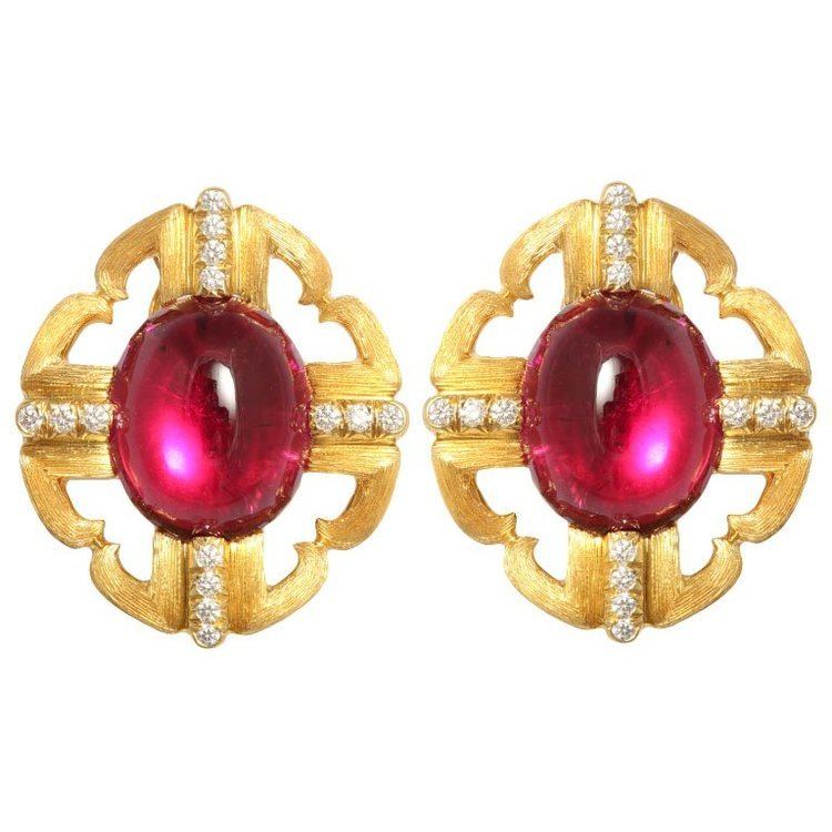 Henry Dunay Incredible Henry Dunay Rubellite and Diamond Earrings at