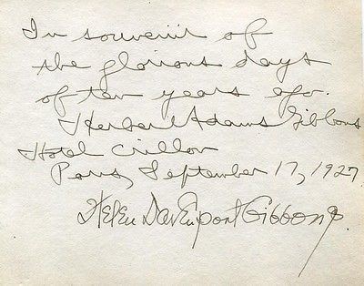 Herbert Adams Gibbons Journalist Herbert Adams Gibbons Autograph Handwritten Note Signed