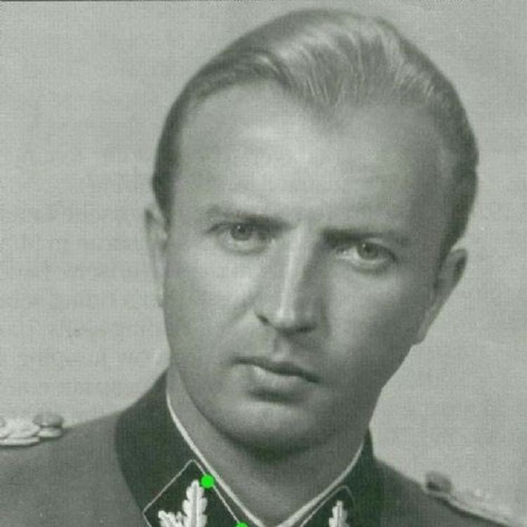Hermann Fegelein wearing gray and black long sleeves with a badge