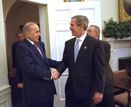Heydar Aliyev George W Bush welcomes Heydar Aliyev President of Azerbaijan to