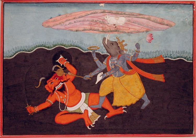 Hiranyaksha Varaha kills the demon Hiranyaksha Creation Date ca 1760 Flickr