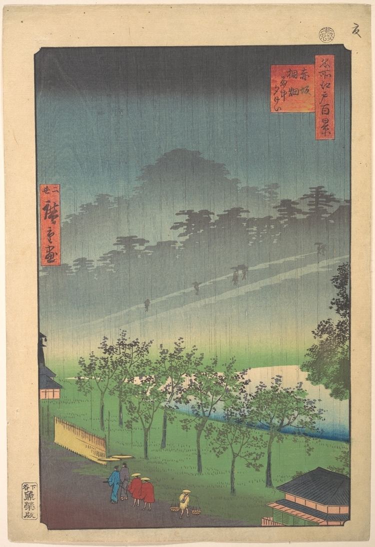 Hiroshige II Utagawa Hiroshige II NIght Rain at Akasaka Kiribatake Akasaka