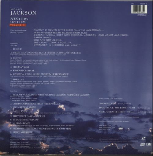 HIStory on Film, Volume II Michael Jackson History On Film Volume II US laserdisc lazerdisc