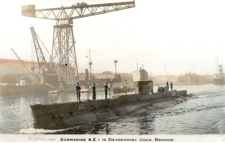 HMAS AE1 Feb 1914 HMAS AE1 at Devonshire Dock BarrowinFurness Flickr