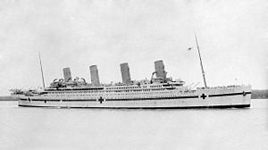 The HMHS Britannic, a White Star line passenger ship pressed into service as a hospital ship during World War I.