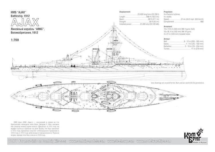 HMS Ajax (1912) Combrig 1700 Battleship HMS Ajax 1912 resin kit 70477PE eBay