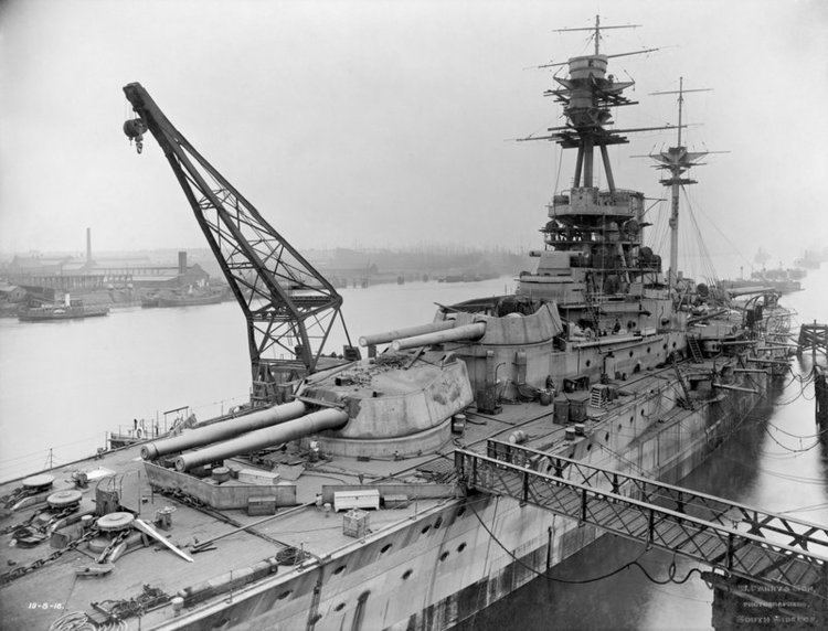 HMS Resolution (09) 15 in 39R39 class battleship HMS Resolution nearing completion in 1915