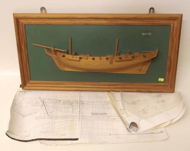 HMS Speedy (1782) Half ship model of HMS Speedy 1782 together with related plans