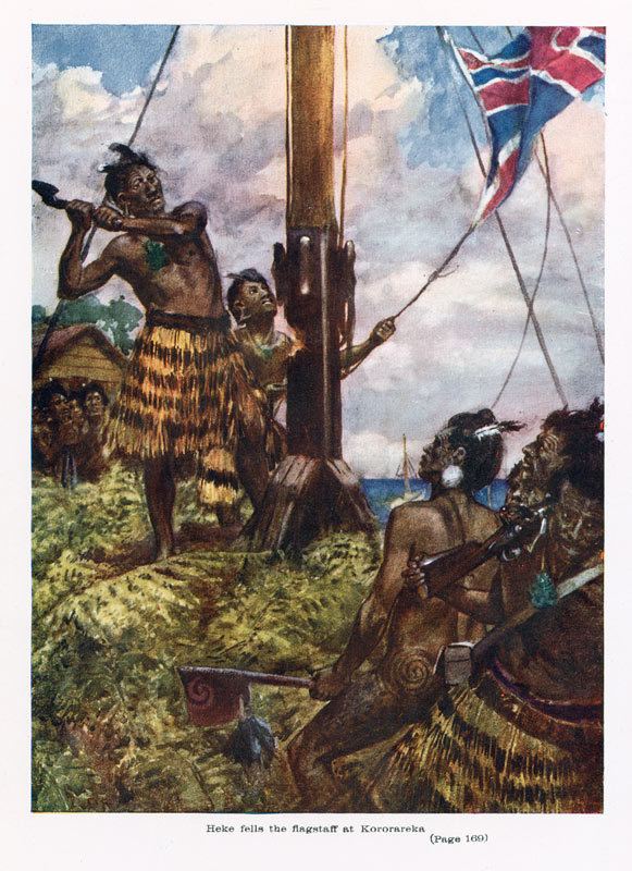 Hone Heke Hne Heke chopping down a British flag pole 1845 Treaty