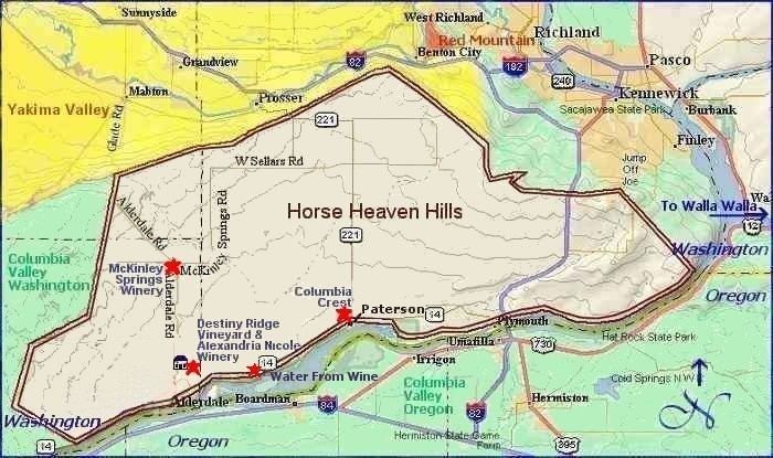 Horse Heaven Hills AVA Map wineries listings and wine touring information for Washington39s