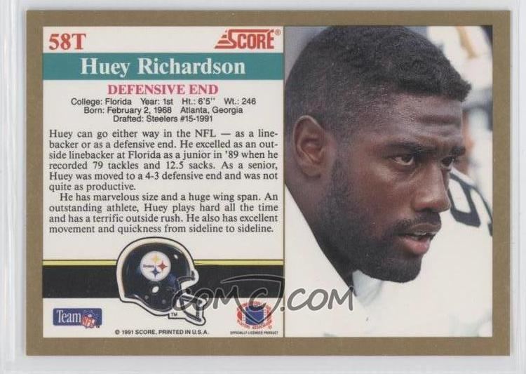 Huey Richardson 1991 Score Rookie amp Traded 58T Huey Richardson COMC