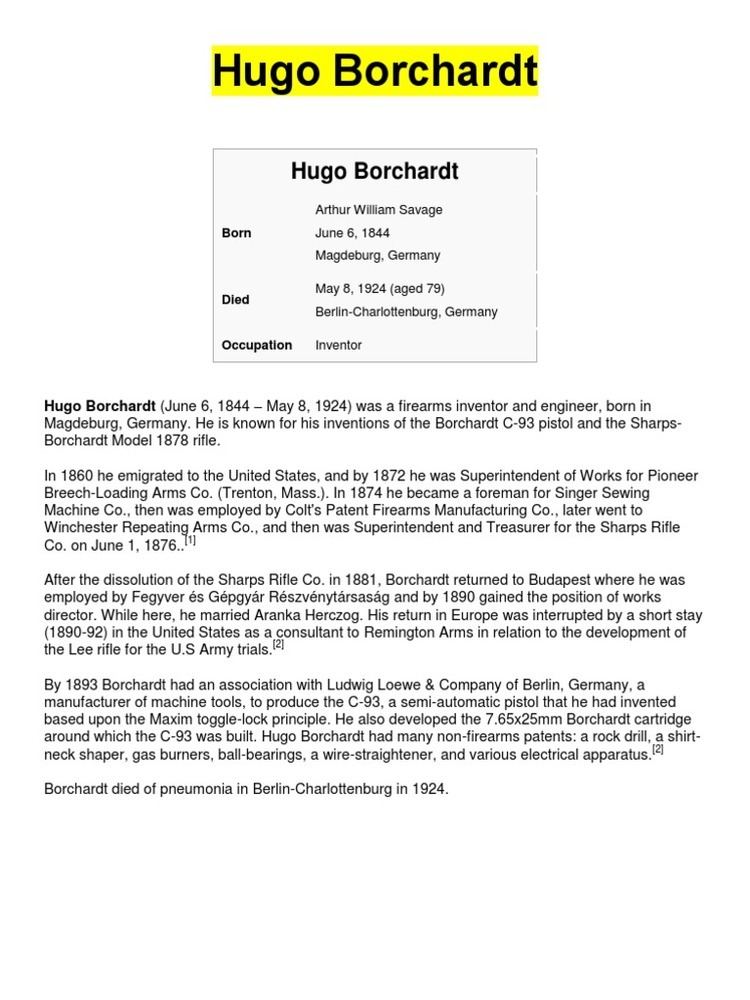Hugo Borchardt Hugo Borchardt From Wikipedia Rifle Firearms