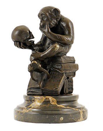Hugo Rheinhold Bronze Statue Ape with Skull Philosophizing Monkey Wolfgang
