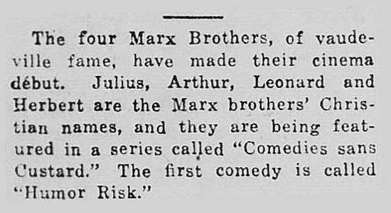 Humor Risk Marxology HUMOR RISK The Marx Brothers