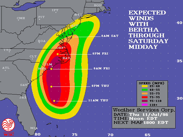 Hurricane Bertha (1996) Archive weather satellite images