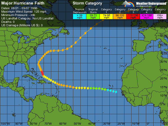 The path of Hurricane Faith