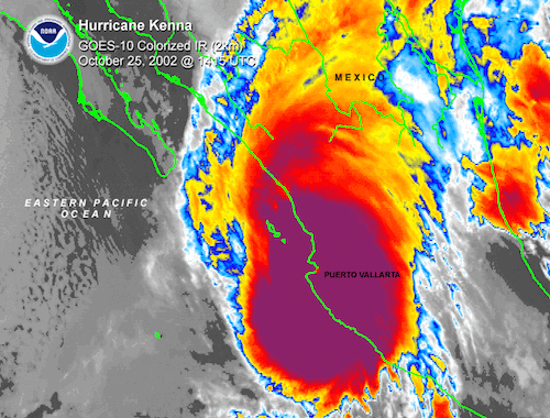 Storm Path - Hurricane Kenna (October 24, 2002, 8 AM PDT Thursday) - Mexico