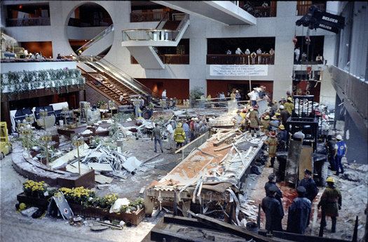 The collapse of the Hyatt Regency Hotel in Kansas City