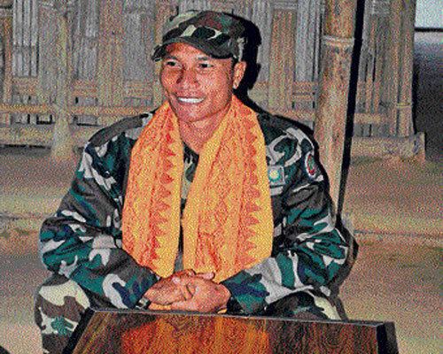 I K Songbijit In Myanmar jungles with a confident rebel leader
