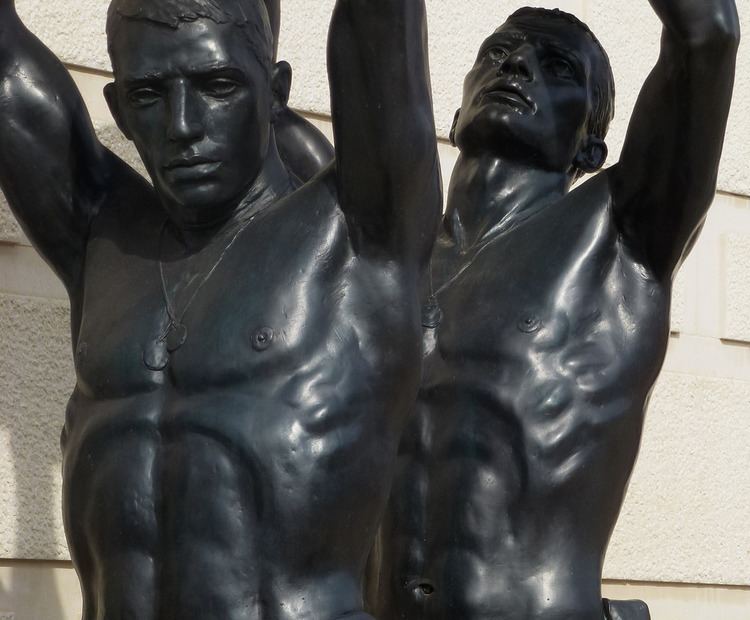 Armed Forces Memorial - The Stretcher Bearers, a sculpture made by Ian Rank-Broadley.