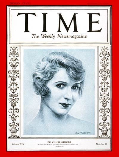 Ina Claire TIME Magazine Cover Ina Claire Gilbert Sep 30 1929 Theater