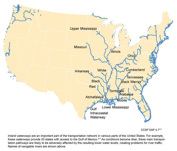 Inland waterways with twenty states with access to the Gulf of Mexico