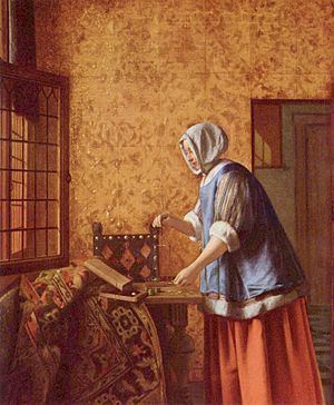 Interior with a Woman weighing Gold Coin httpsuploadwikimediaorgwikipediacommonsthu