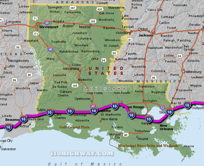 Interstate 10 in Louisiana I10 Louisiana Map