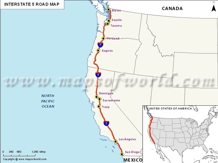 Interstate 5 Interstate 5 Map USA San Ysidro California to Blaine Washington