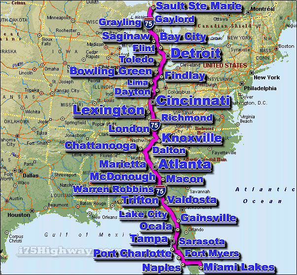 Interstate 75 Map Of United States I75 dafytk