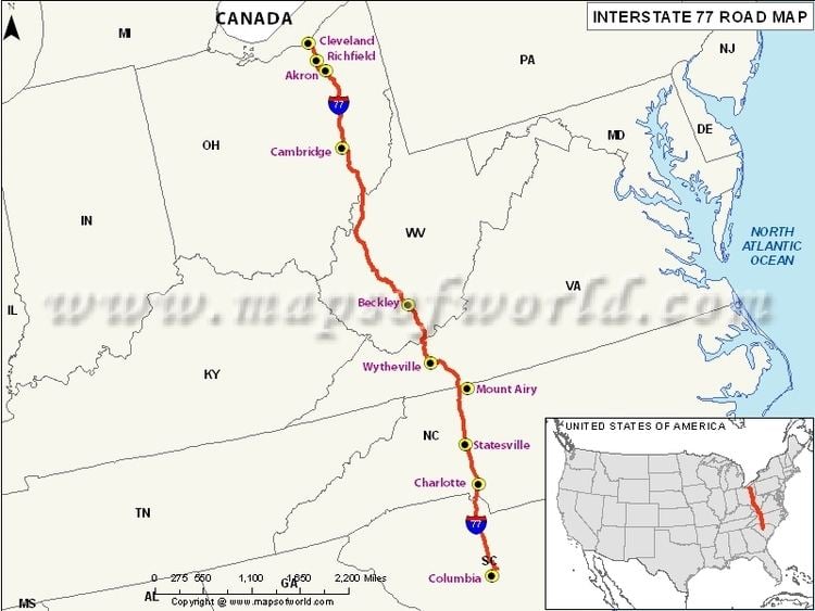 Interstate 77 US Interstate 77 Columbia South Carolina to Cleveland Ohio