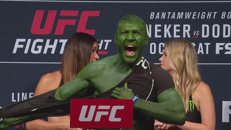 Ion Cutelaba Ion Cutelaba paints himself green for UFC weighin rips shirt like