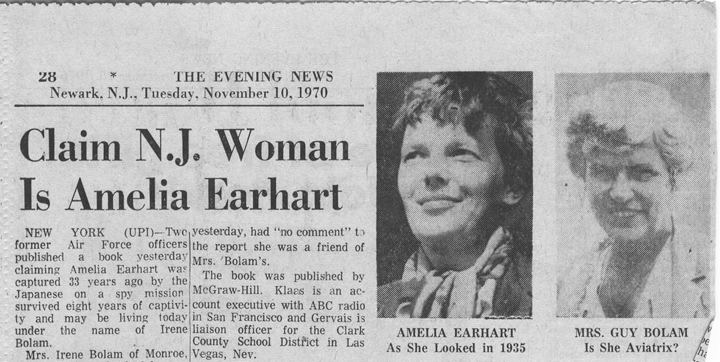 Irene Craigmile Bolam In Search of Amelia Earhart in Monroe NJ Weird NJ